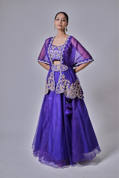 Elegant purple dress with gold embellishments